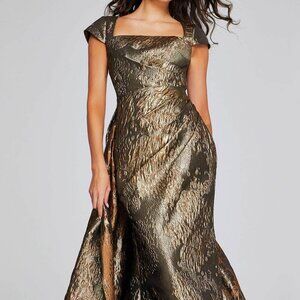 NWT Jovani 40295SC Jacquard Evening Dress Gold 8